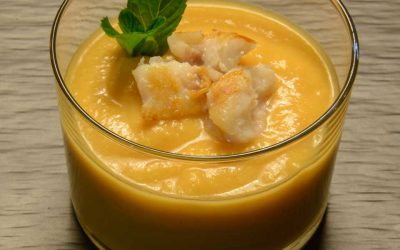 SABORES en tu CASA presenta un nuevo plato: SALMOREJO DE MANGO CON RAPE